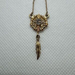 Harley Davidson 10K Yellow Gold Necklace 15” Dream Catcher Feather Motorcycle